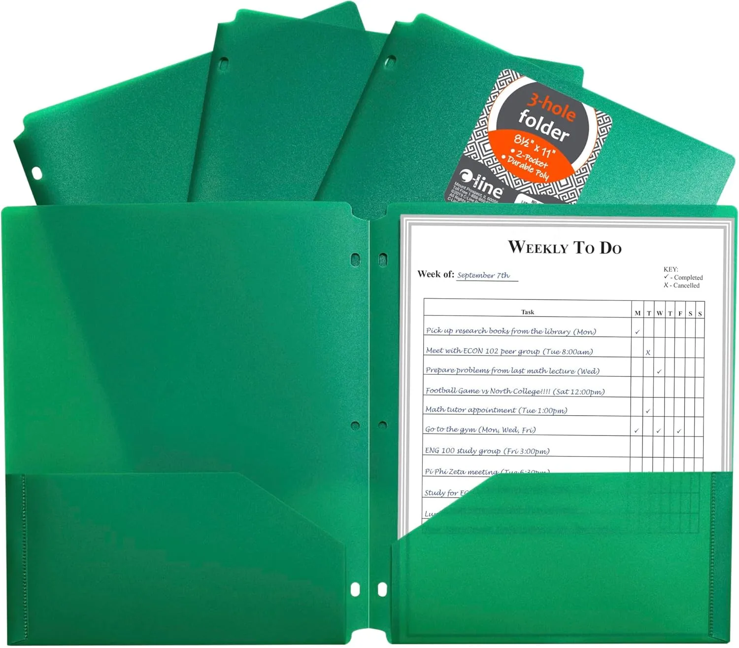 C-Line 2-Pocket Heavyweight Poly Portfolio Pocket, Green, 9.4" x 11.4"