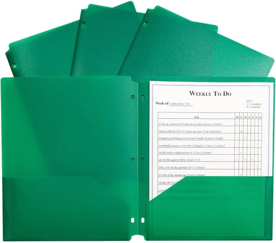 C-Line 2-Pocket Heavyweight Poly Portfolio Pocket, Green, 9.4" x 11.4"