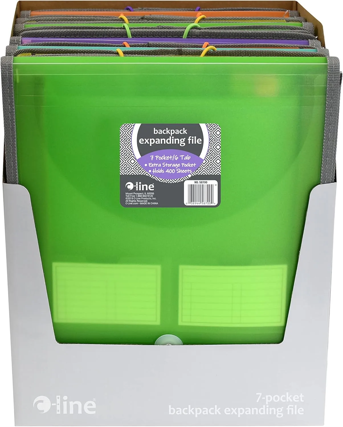 C-Line 7-Pocket Vertical Backpack File, Assorted, Letter Size (CLI-58700)