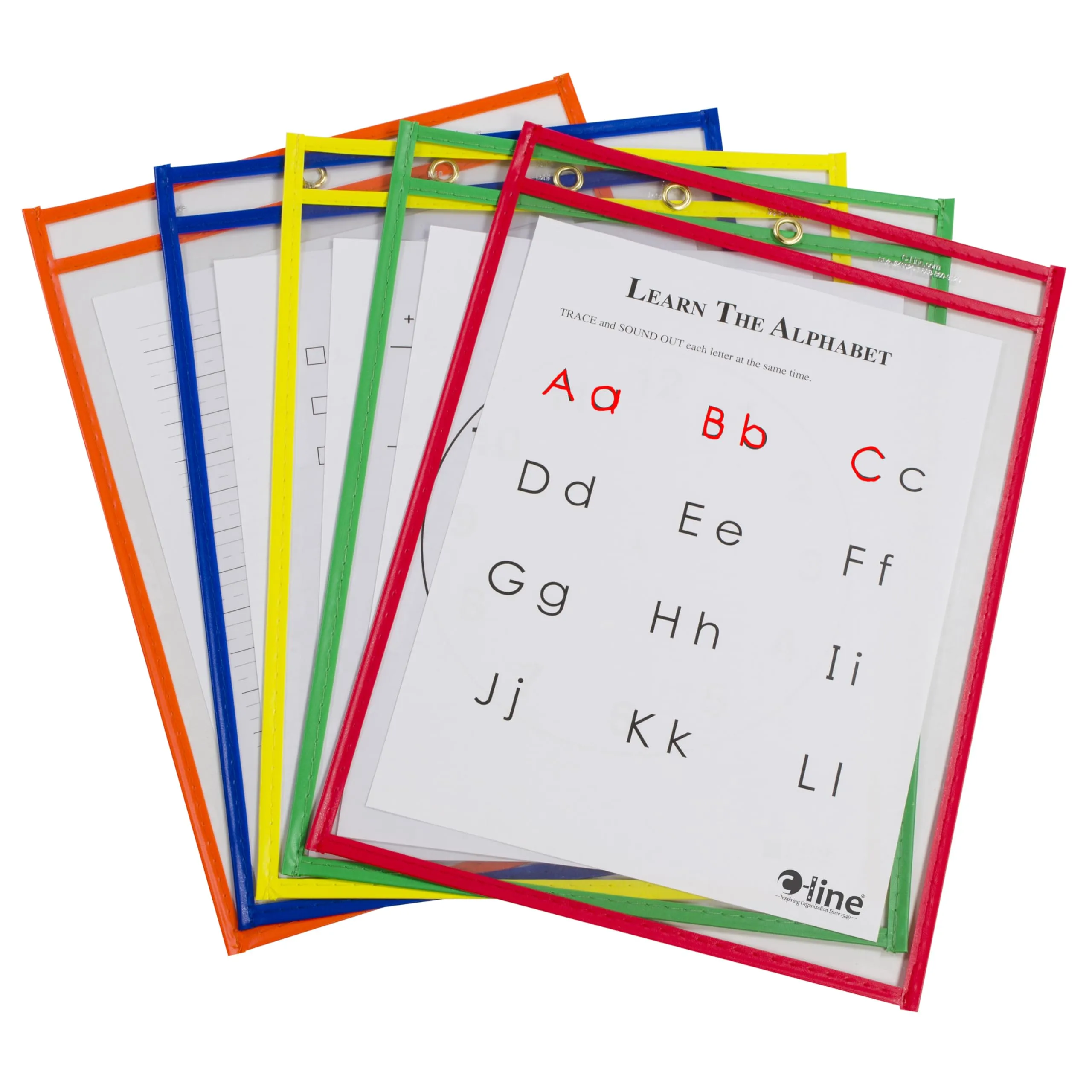 C-Line Reusable Dry Erase Pockets, 9 x 12 Inches, Assorted Primary Colors, 10 Pockets per Pack (40610)