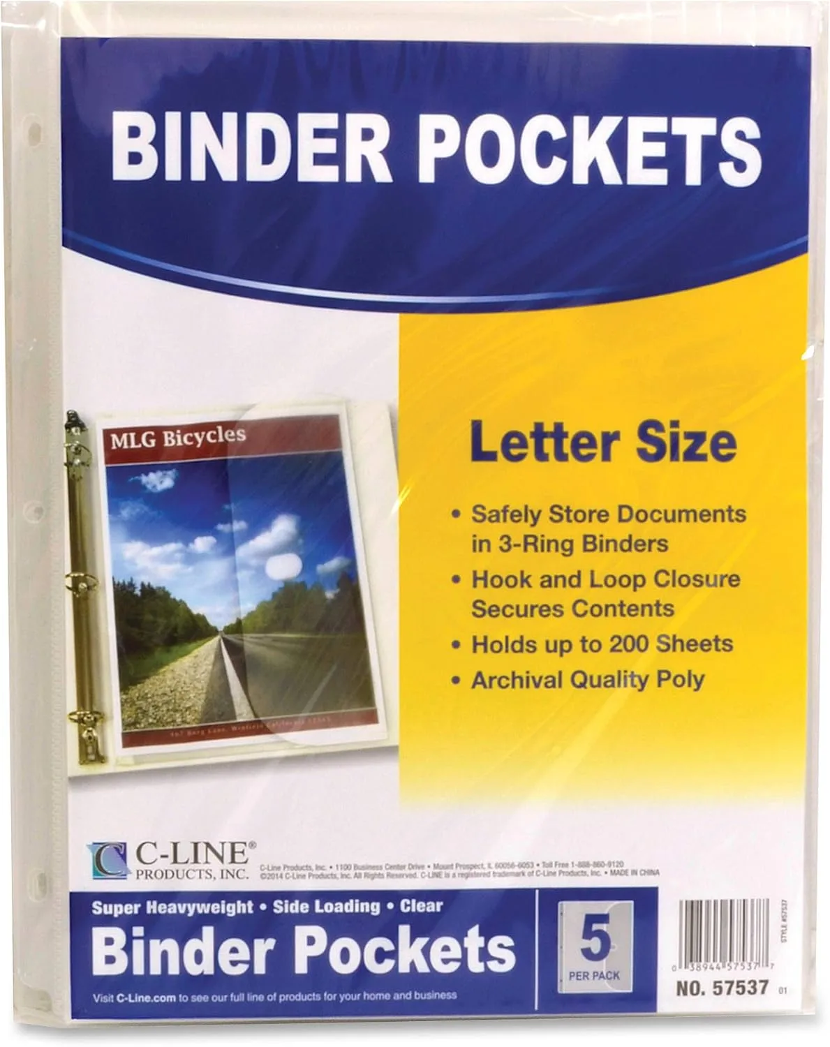 C-Line Poly Binder Pockets, 9.25 x 11.5, Clear, 5/Pack