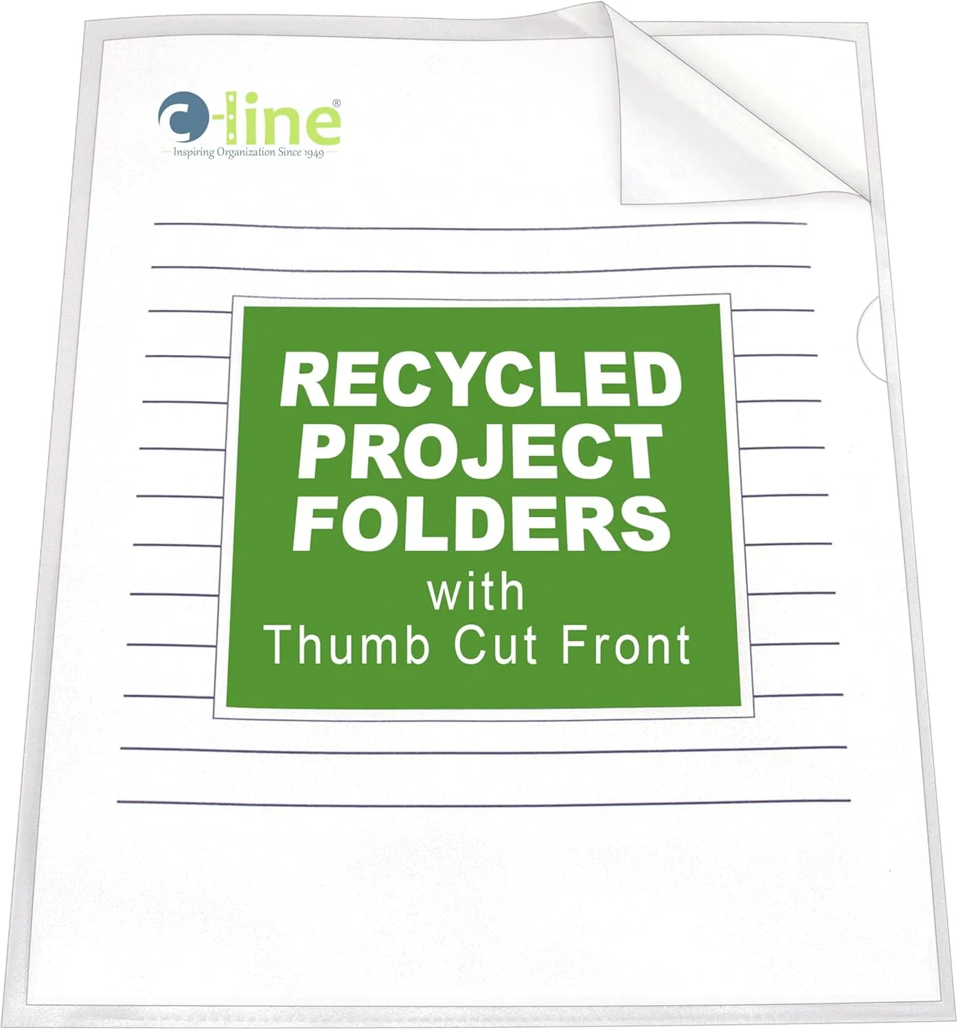 C-Line Recycled Project Folders with Thumb Cut Fronts, Reduced Glare, Letter Size, Clear, 25 per Box (62127)