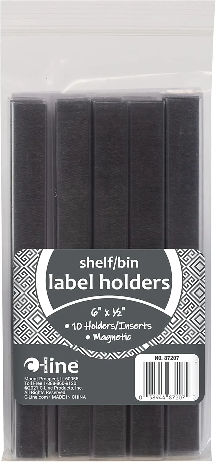 C-Line HOL-DEX Magnetic Shelf/Bin Label Holders, Side Load, 0.5 x 6, Clear, 10/Box
