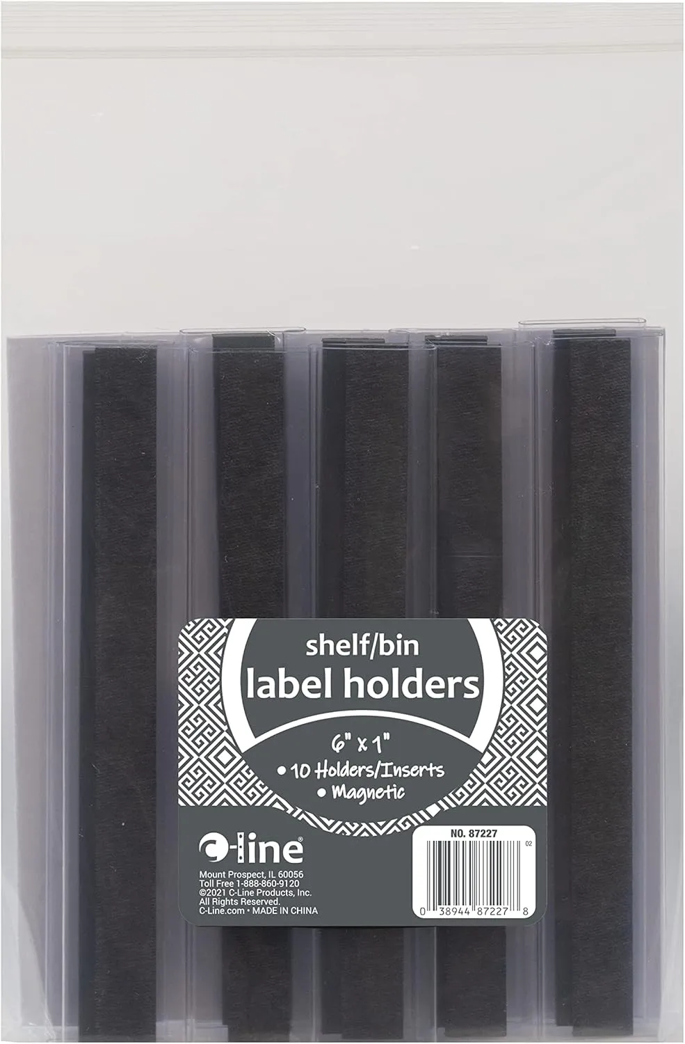 C-Line HOL-DEX Magnetic Shelf/Bin Label Holders, 1 x 6 Inches, 10 per Box (87227)