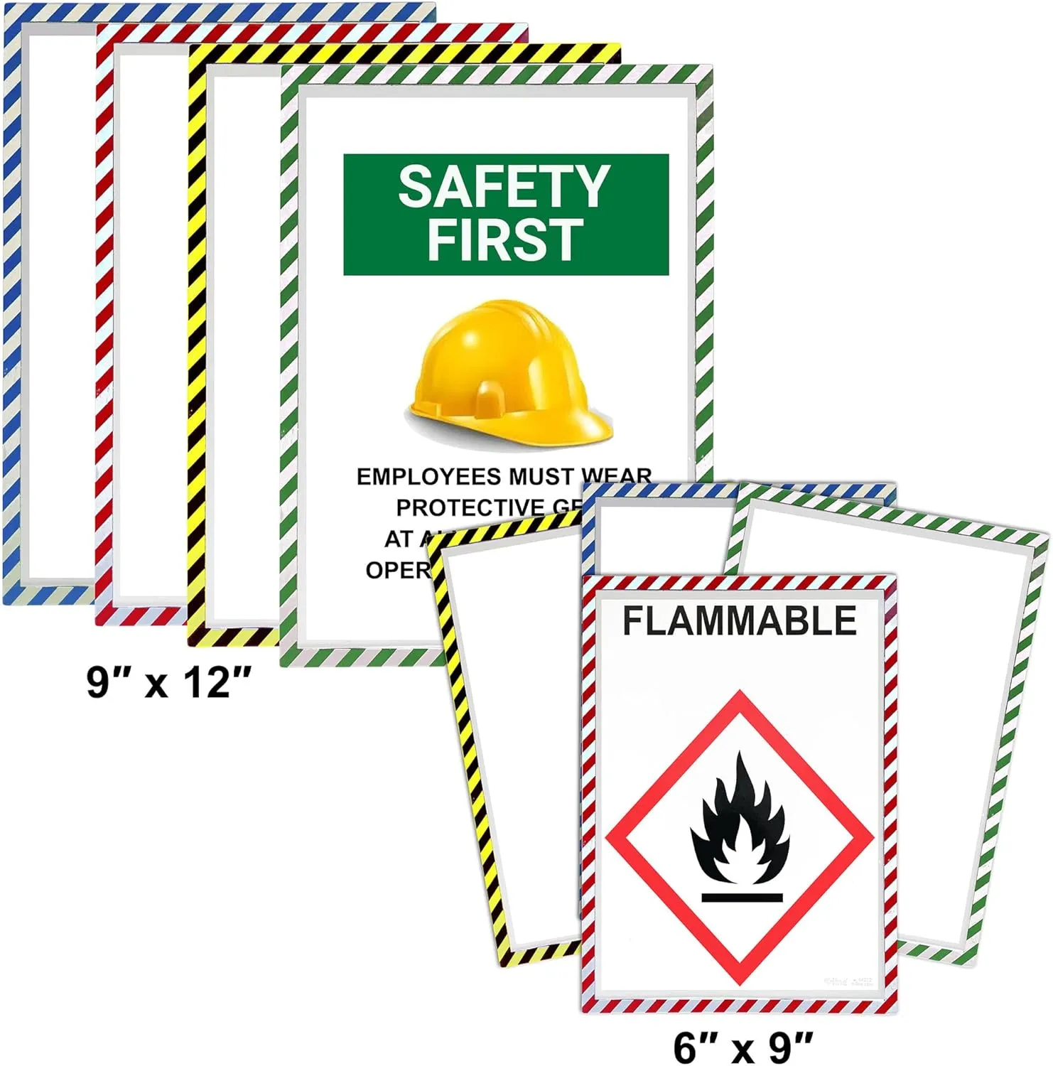Magnetic Safety Striped Document Frame, Assorted, 6" x 9", 16/BX, 44269
