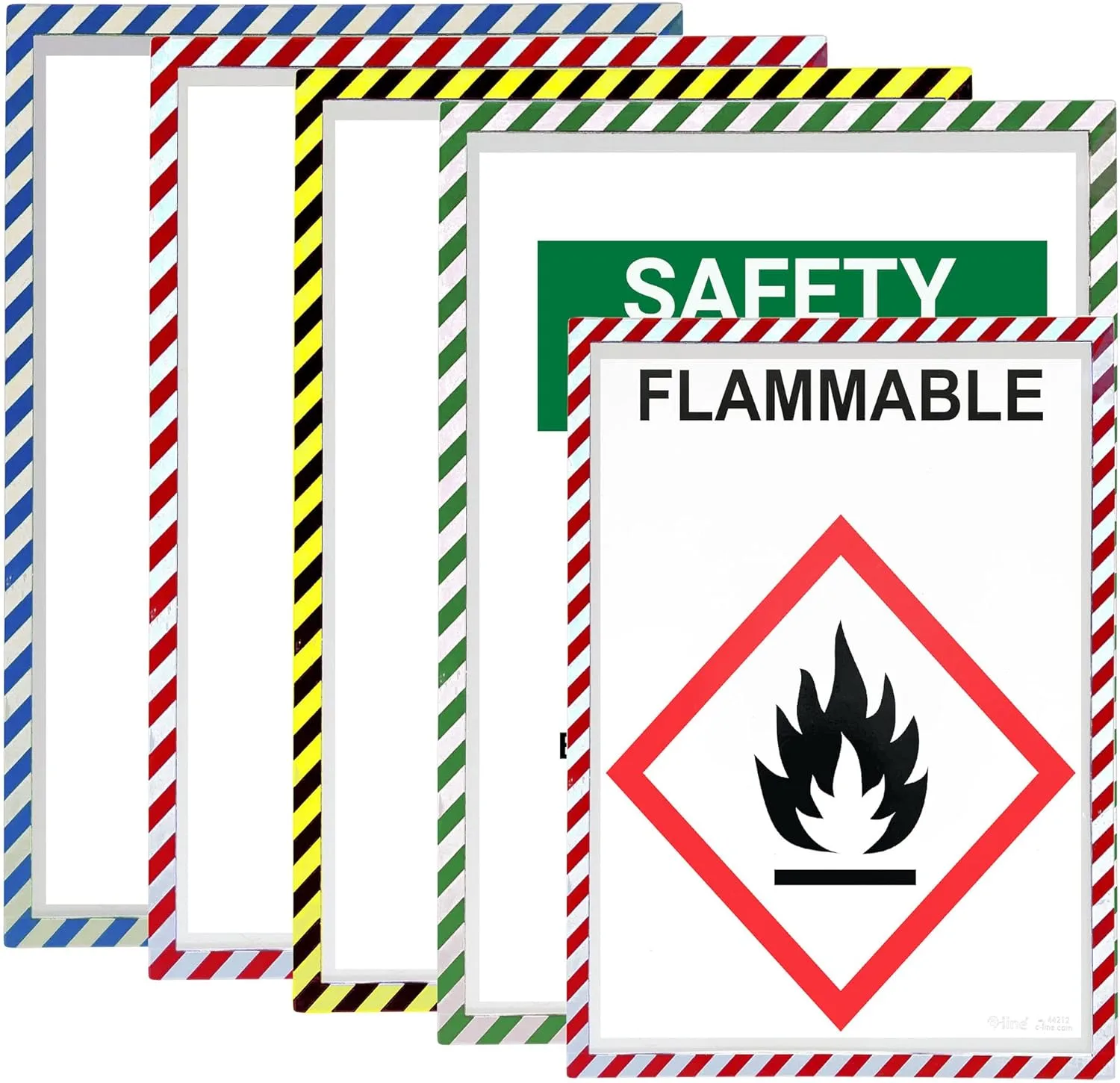 Magnetic Safety Striped Document Frame, Assorted, 6" x 9", 16/BX, 44269