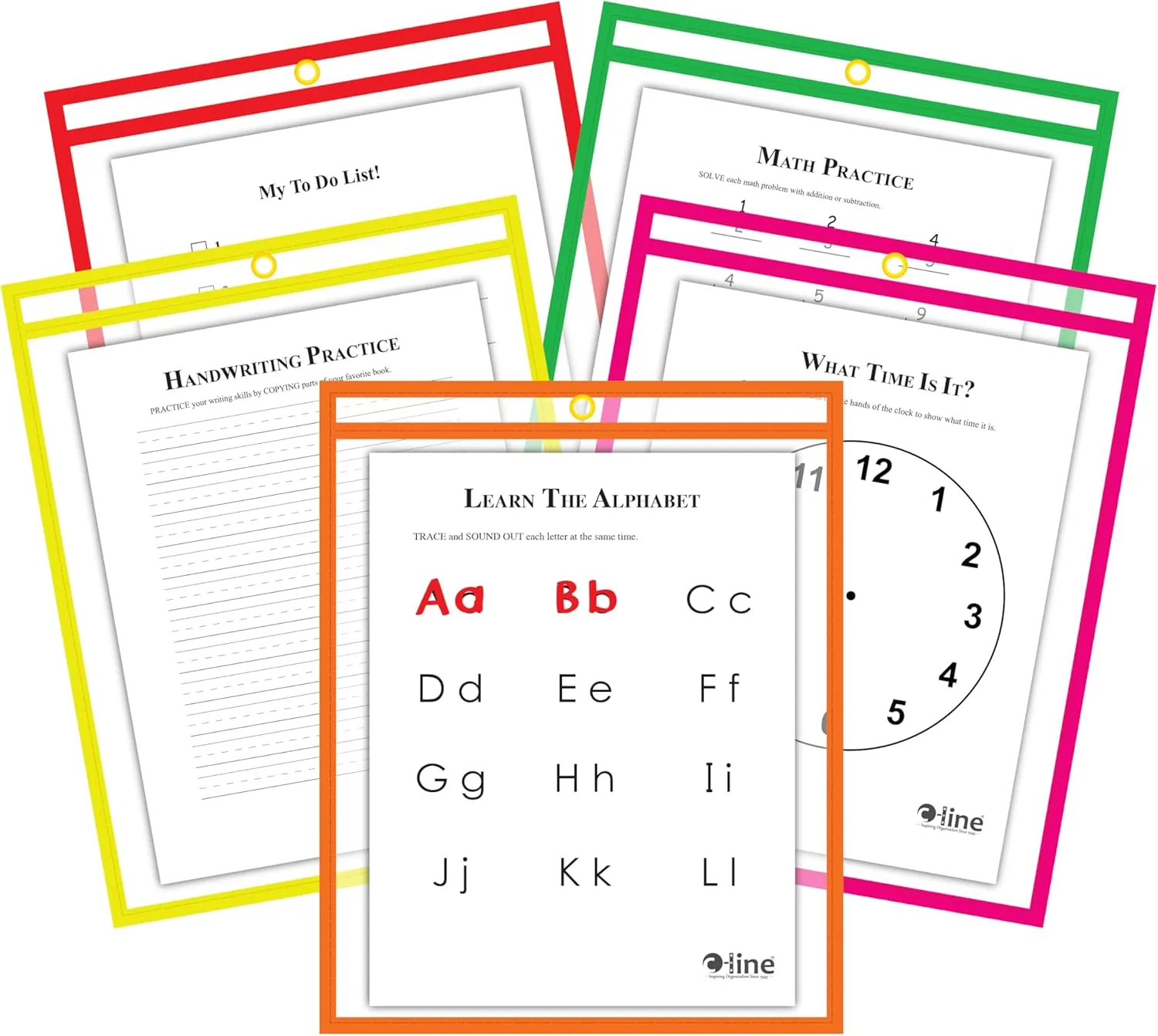 C-Line Reusable Dry Erase Pockets, 9 x 12 Inches, Assorted Neon Colors, 25 Pockets per Pack (40820) 9"W x 12"H Pack of 25