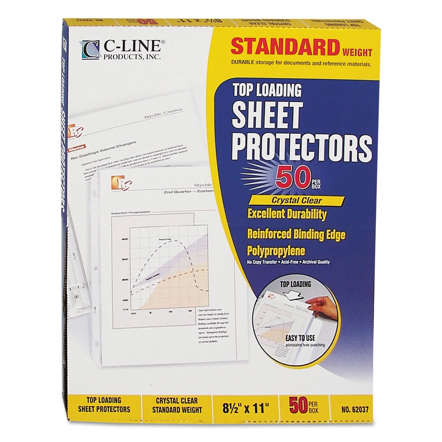 C-Line Polypropylene Top-Loading Sheet Protectors, 8.5 x 11, Box of 50
