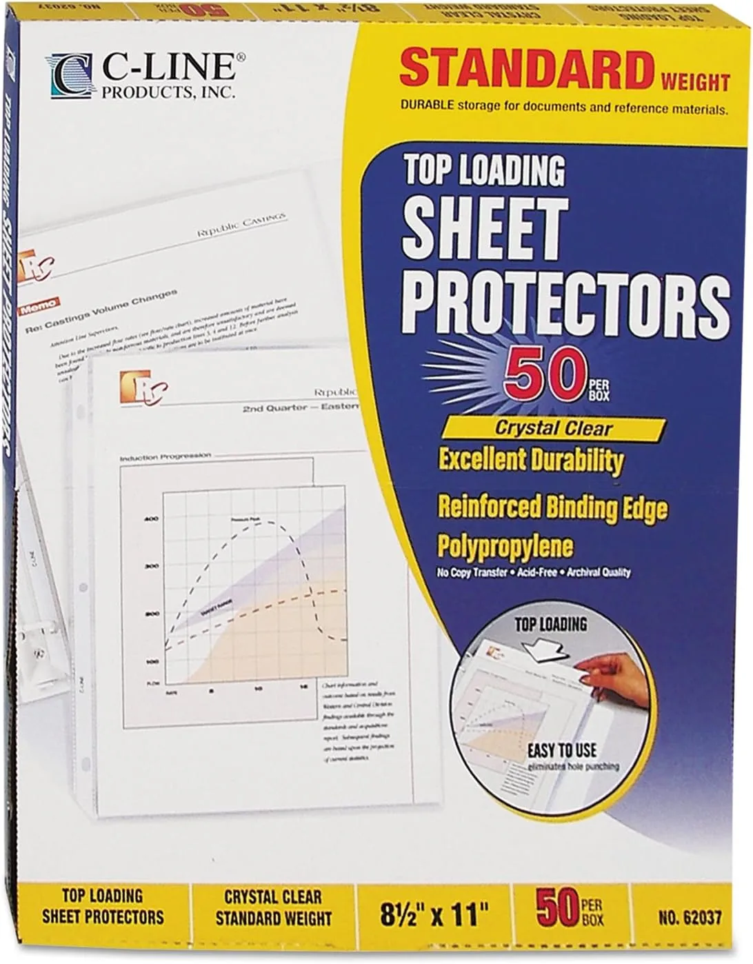 C-Line Polypropylene Top-Loading Sheet Protectors, 8.5 x 11, Box of 50
