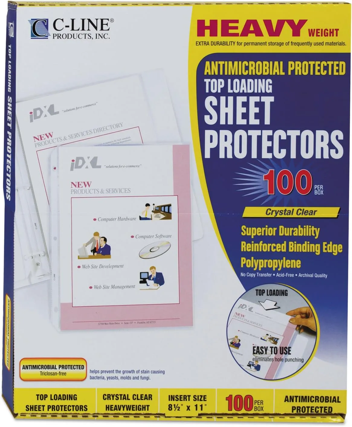 C-Line Polypropylene Top-Loading Sheet Protectors, Letter 8.5 x 11, 100 Pack, Clear
