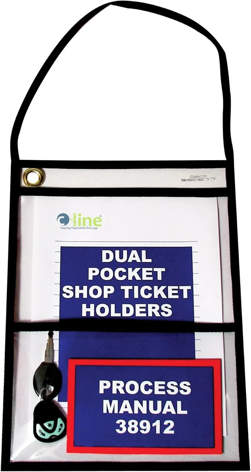C-Line Stitched Dual Pocket Shop Ticket Holder with Hanging Strap, 9 x 12 Inches, 15 per Box (38912)
