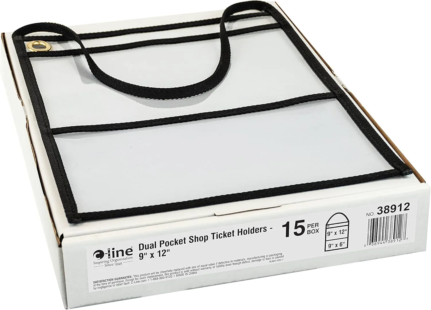 C-Line Stitched Dual Pocket Shop Ticket Holder with Hanging Strap, 9 x 12 Inches, 15 per Box (38912)