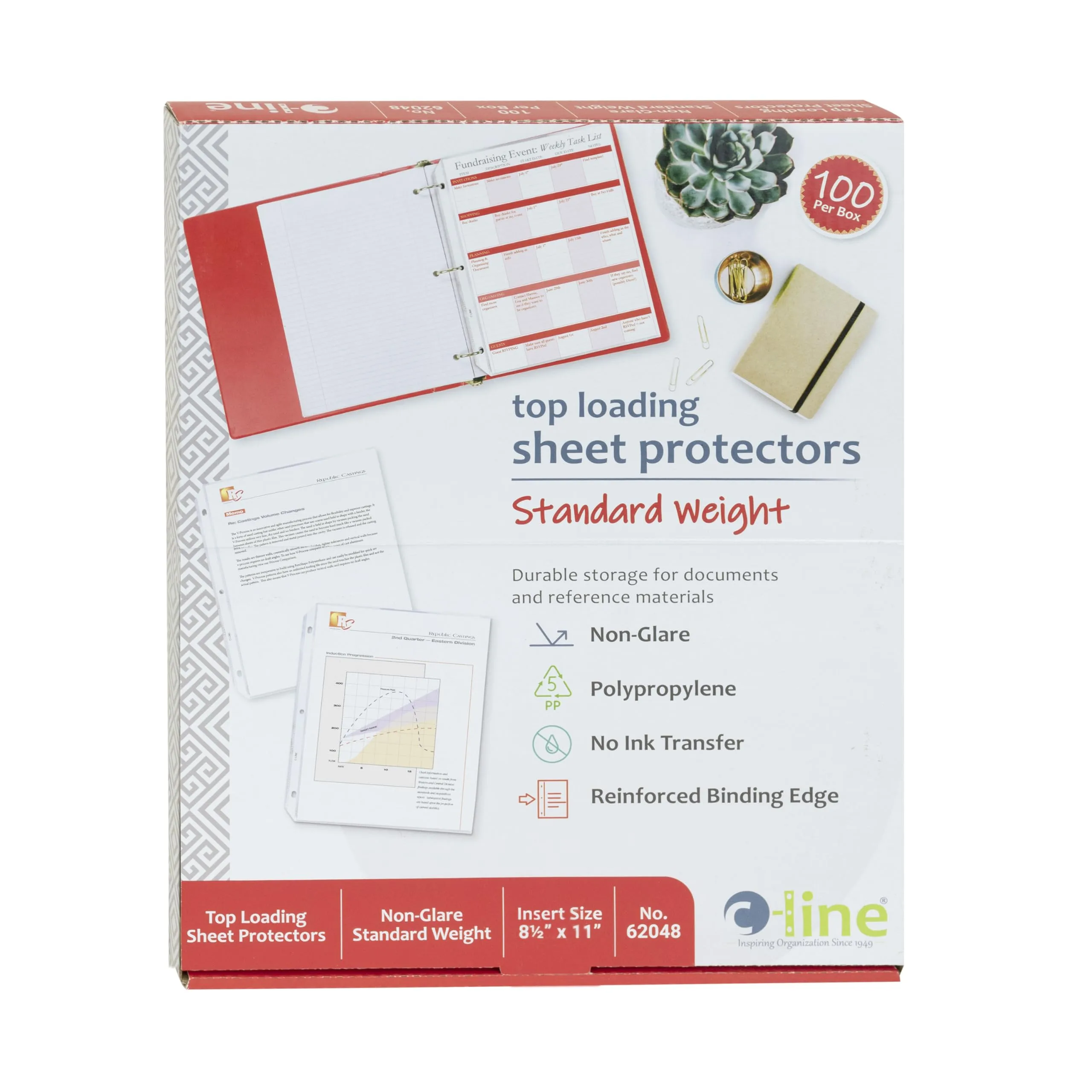 C-Line Top Loading Standard Weight Poly Sheet Protectors, Non-Glare, 8.5 x 11, 100/Box