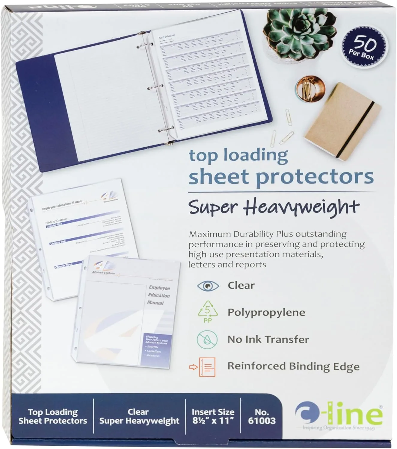 C-Line Top Loading Super Heavyweight Poly Sheet Protectors, Clear, 11 x 8.5 Inches, 50 per Box