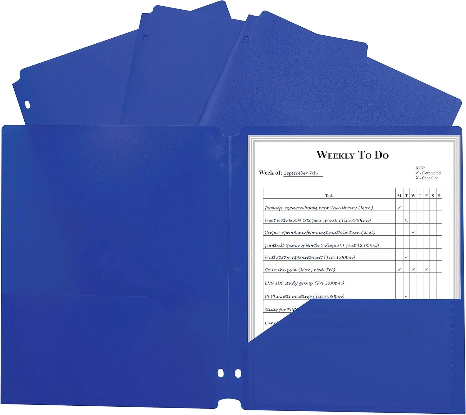 C-Line Two-Pocket Heavyweight Poly Portfolio Folder, 3-Hole Punch, 11 x 8.5, Blue, 25/Box