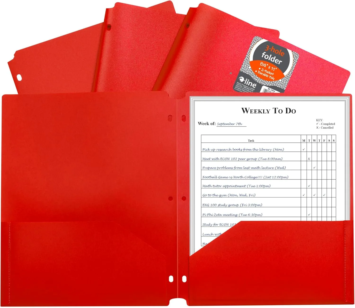 C-Line Two-Pocket Heavyweight Poly Portfolio Folder, 3-Hole Punch, 11 x 8.5, Red, 25/Box