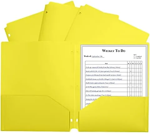 C-Line Two-Pocket Heavyweight Poly Portfolio Folder, 3-Hole Punch, 11 x 8.5, Yellow, 25/Box