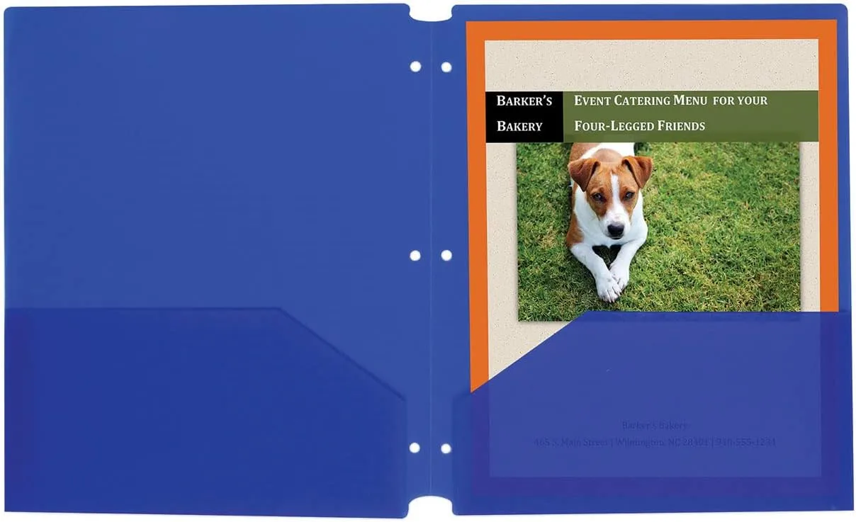 Two-Pocket Heavyweight Poly Portfolio Folder, 3-Hole Punch, Letter, Blue, 25/Box