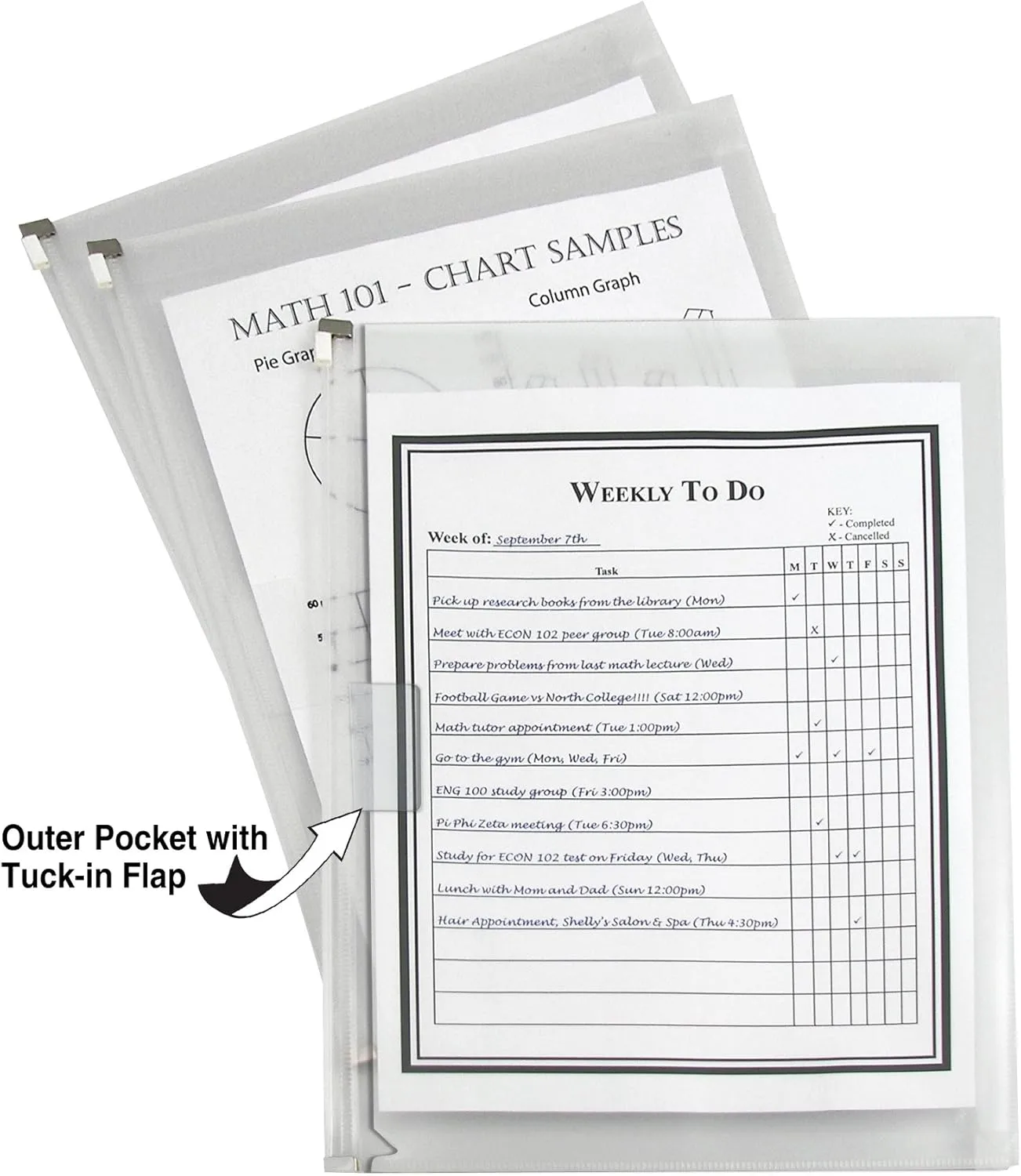 C-Line Zip 'N Go Expanding Portfolio with Outer Pocket, Letter Size, 200-Sheet Capacity, Clear, 3 per Pack (48117)