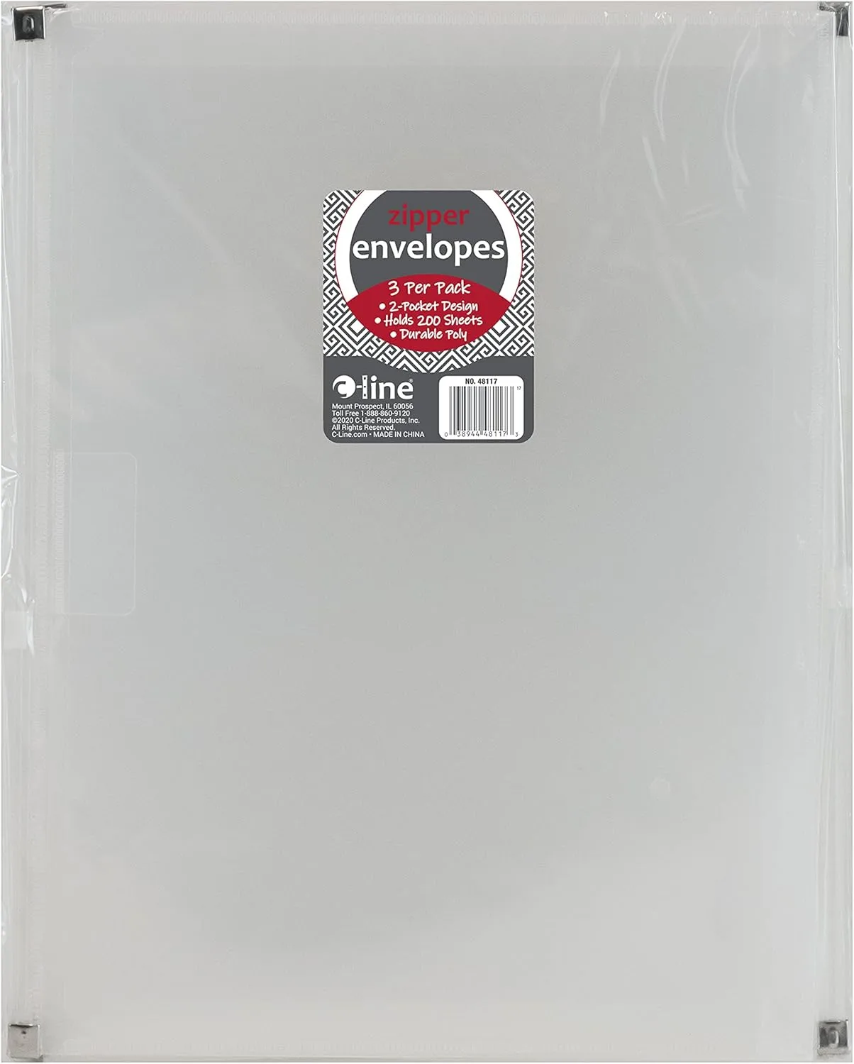 C-Line Zip 'N Go Expanding Portfolio with Outer Pocket, Letter Size, 200-Sheet Capacity, Clear, 3 per Pack (48117)