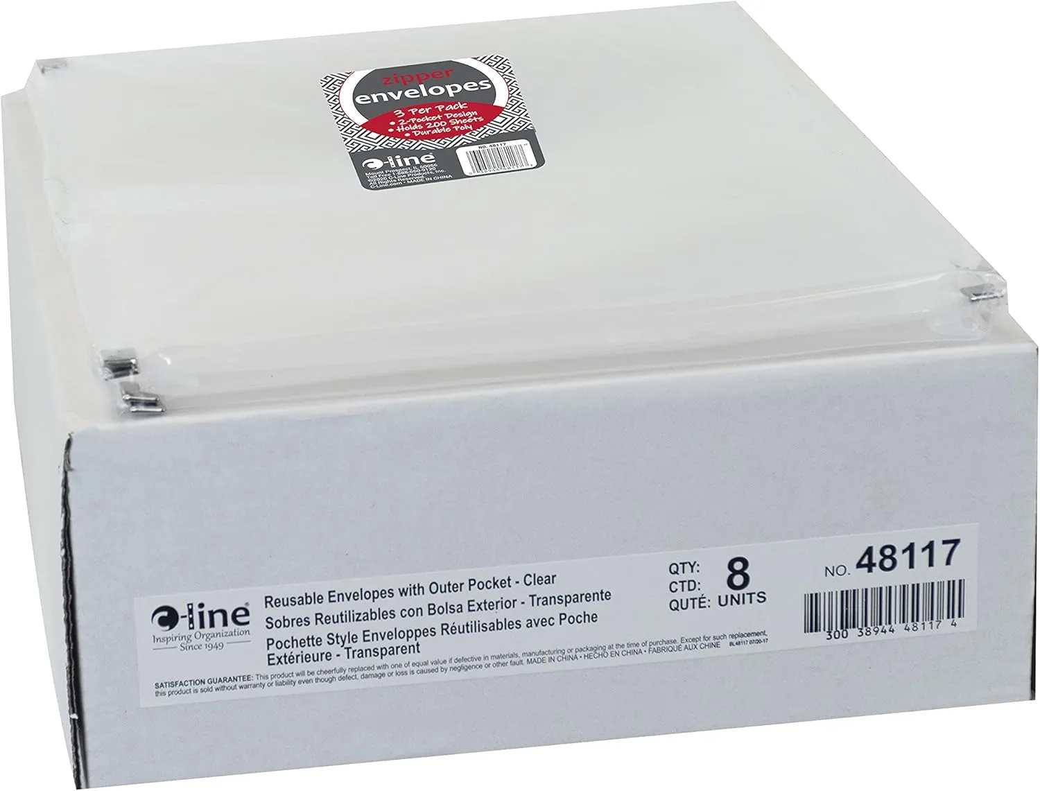 C-Line Zip 'N Go Expanding Portfolio with Outer Pocket, Letter Size, 200-Sheet Capacity, Clear, 3 per Pack (48117)