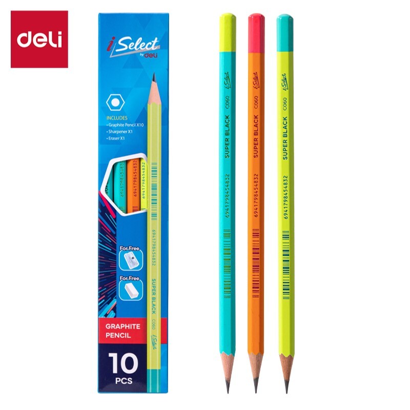 DELI C060 GRAPHITE 2B PENCILS 10/PKT/ERASER/SHARPENER