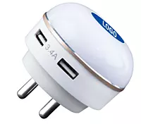 Dual USB fast charger with night lamp