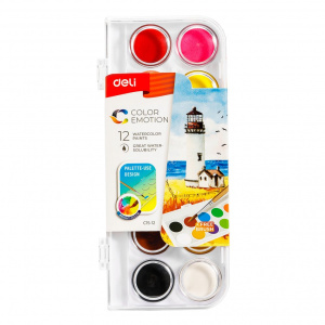 DELI C15-12 WATERCOLOR PAINT 12C + BRUSH