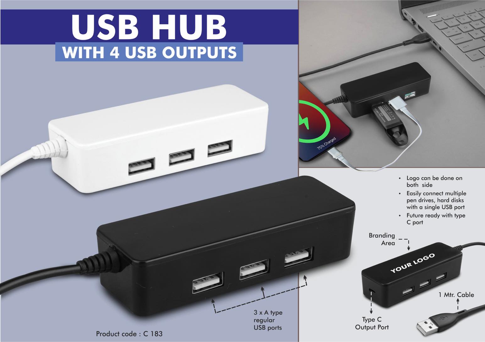 USB hub with 4 USB outputs