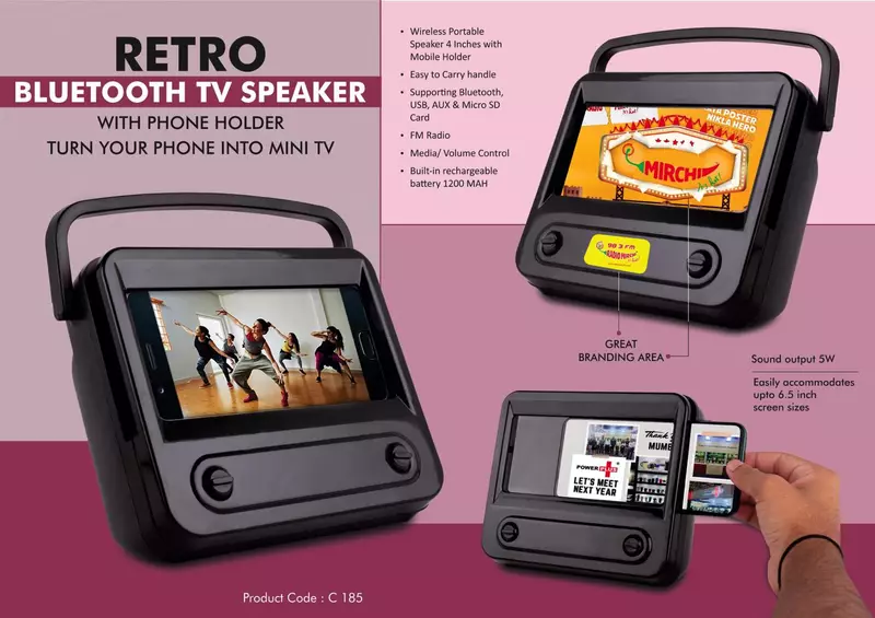 Retro Bluetooth TV Speaker with Phone holder