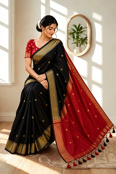 Maheswari Silk Cotton Black With Red