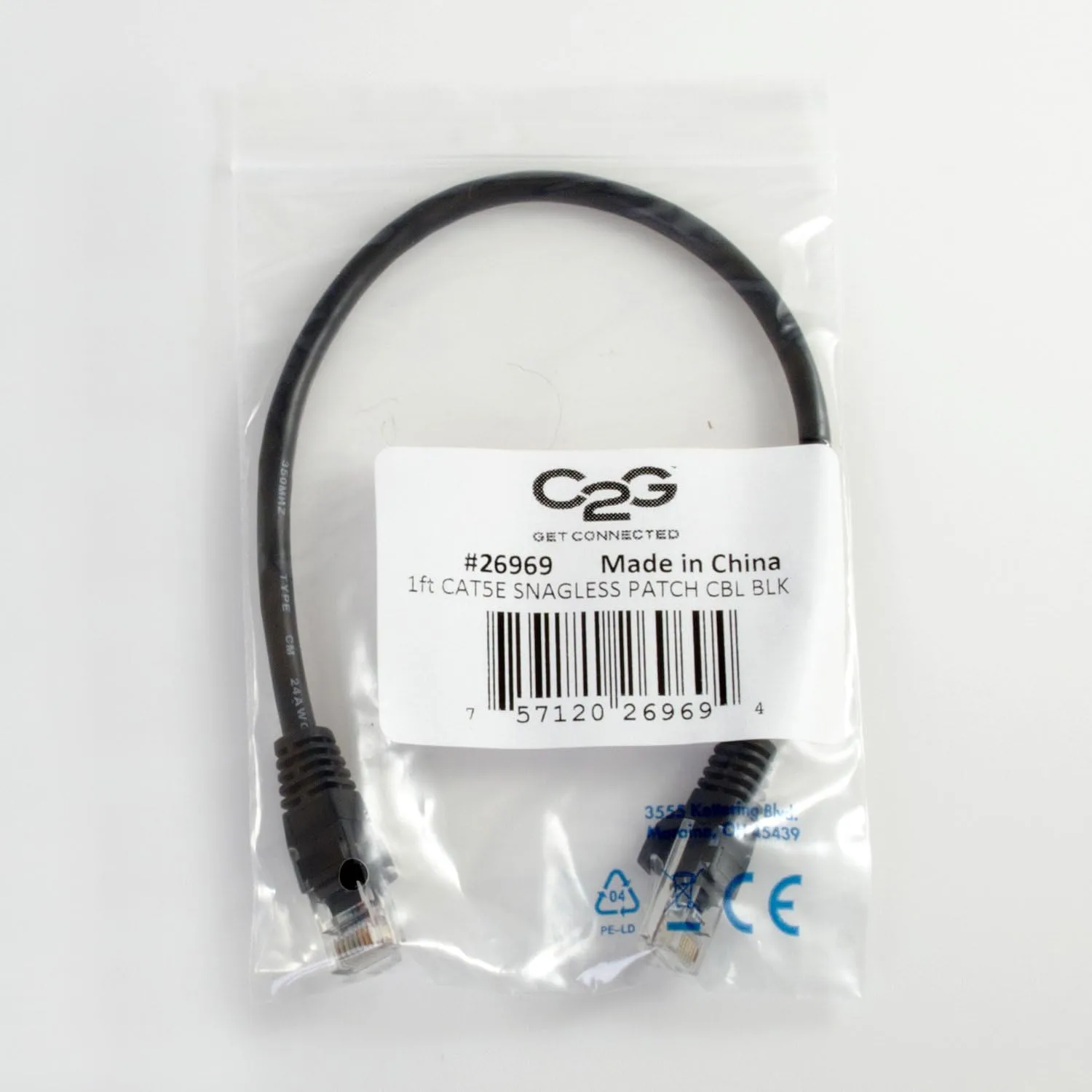C2G 6ft Cat5e Ethernet Cable - Snagless Unshielded (UTP) - Black - RJ-45 Male to RJ-45 Male