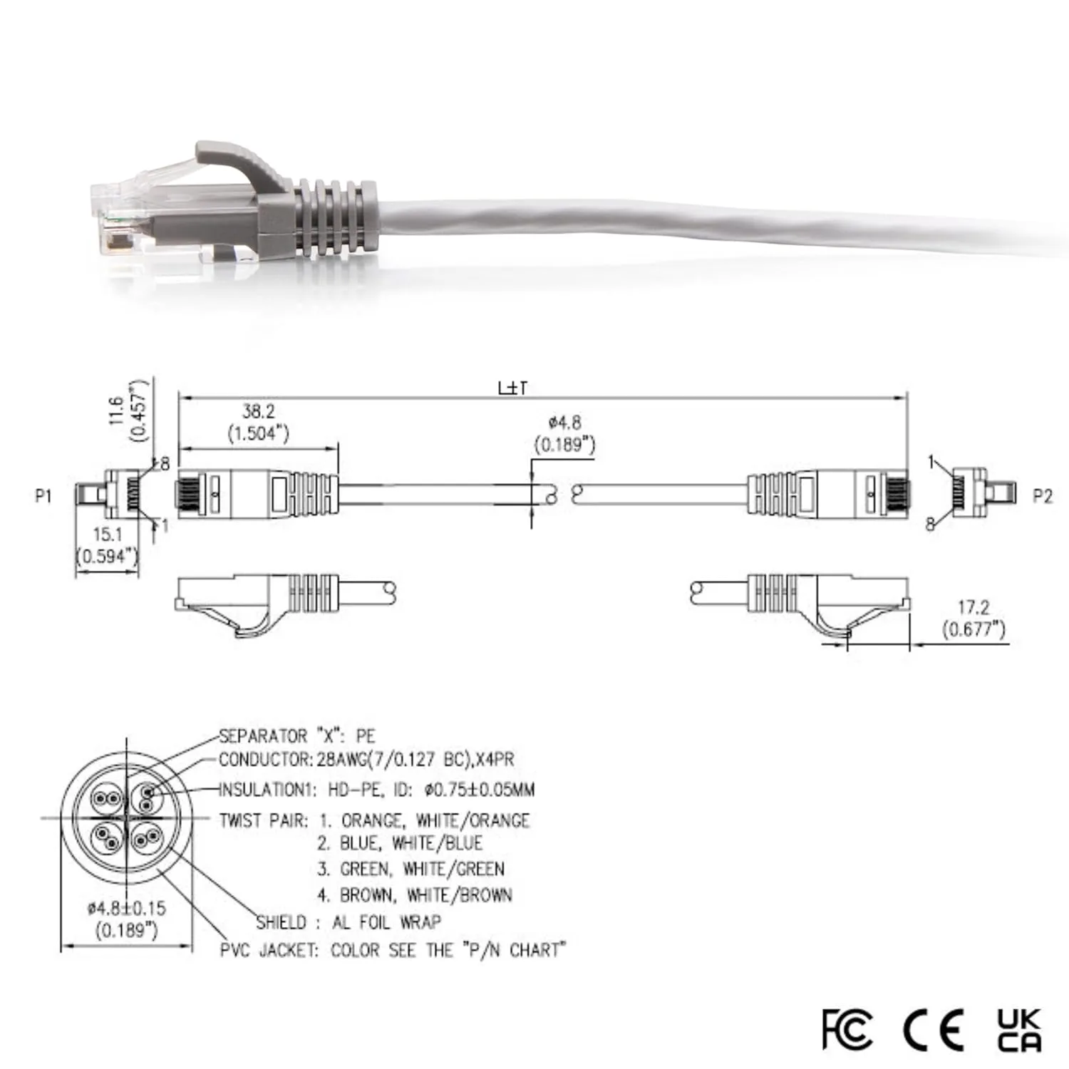 C2G Cat6a Snagless Unshielded (UTP) Slim Ethernet Patch Cable