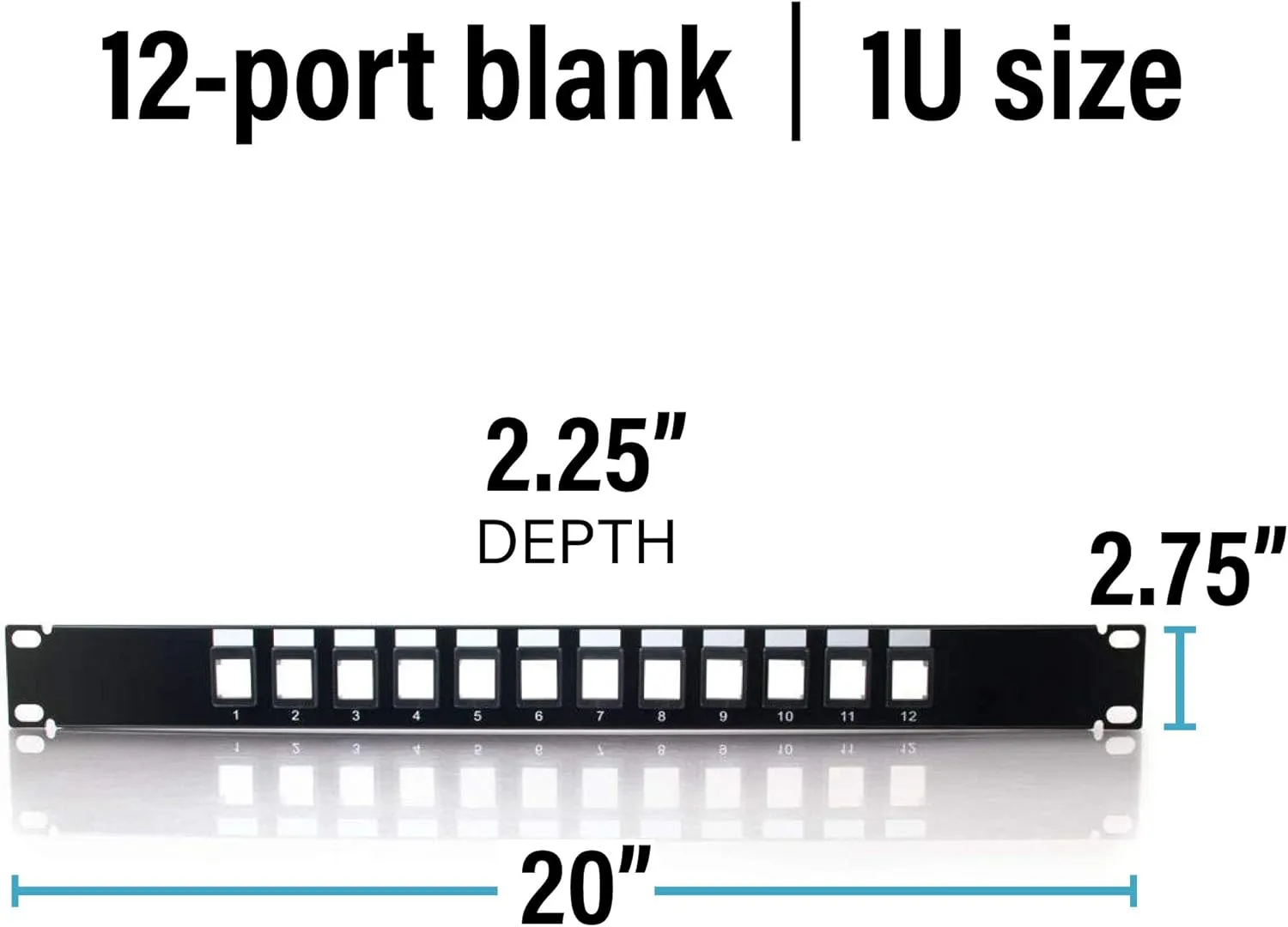 C2G 12-Port Patch Panel - Blank 1U Keystone Panel For Ethernet Cables - Works With Almost Any Snap-In Jack Including Cat6