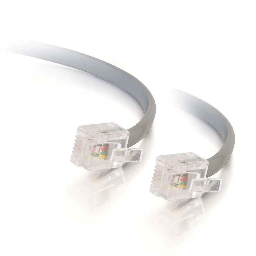 C2G Legrand RJ11 Telephone Cord, Telephone Data Cable, Silver Modular Telephone Cable, 14 Foot Telephone Cord, 1 Count