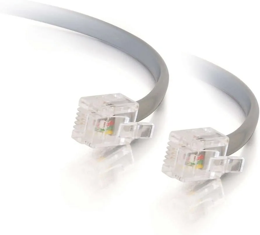 C2G Legrand RJ11 Telephone Cord, Telephone Data Cable, Silver Modular Telephone Cable, 14 Foot Telephone Cord, 1 Count