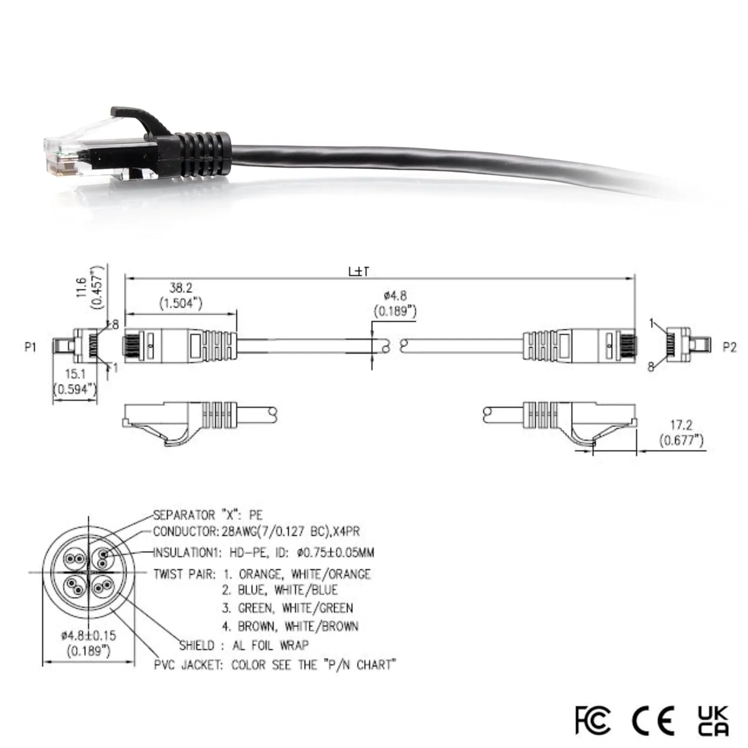 C2G Cat6a Snagless Unshielded (UTP) Slim Ethernet Patch Cable