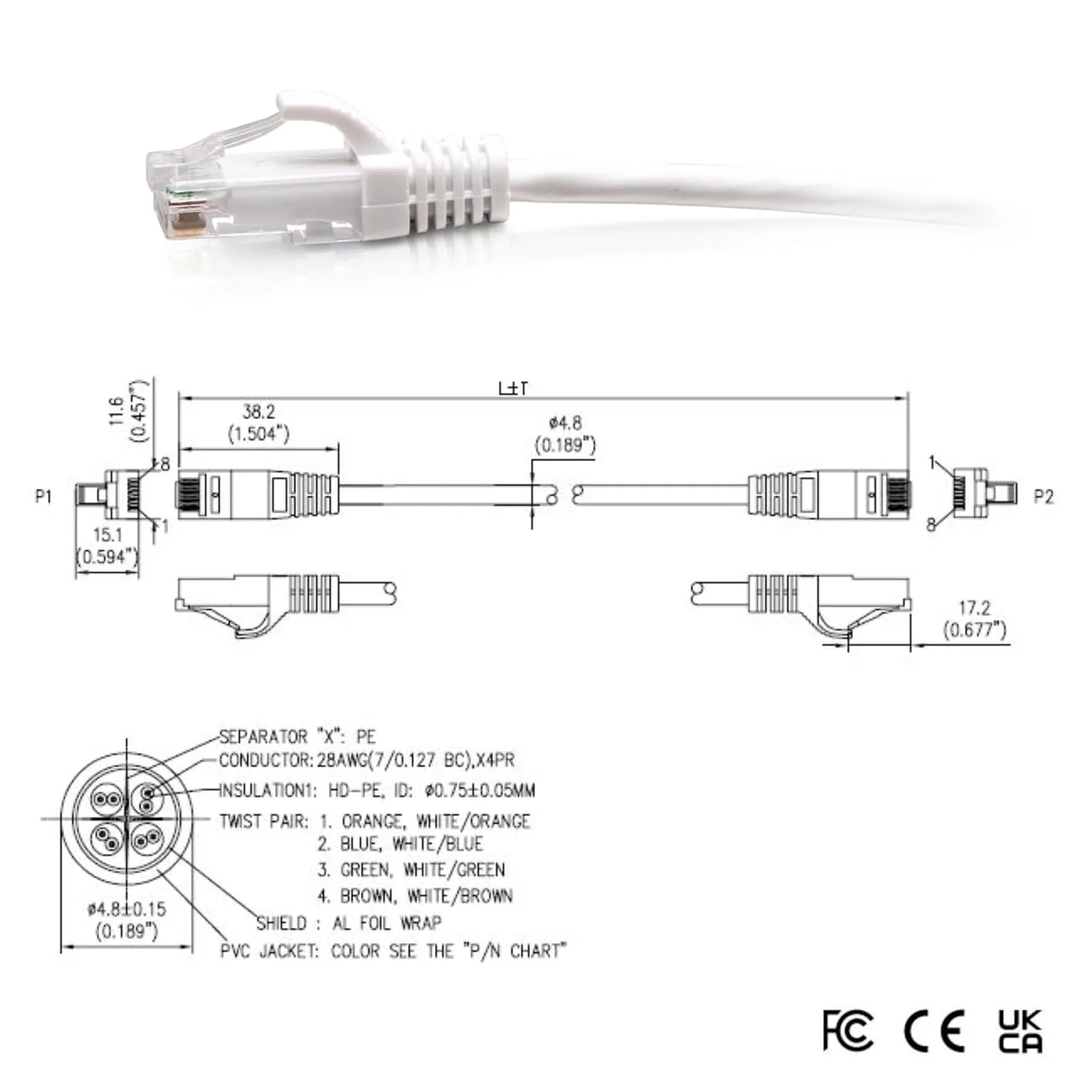 C2G Cat6a Snagless Unshielded (UTP) Slim Ethernet Patch Cable
