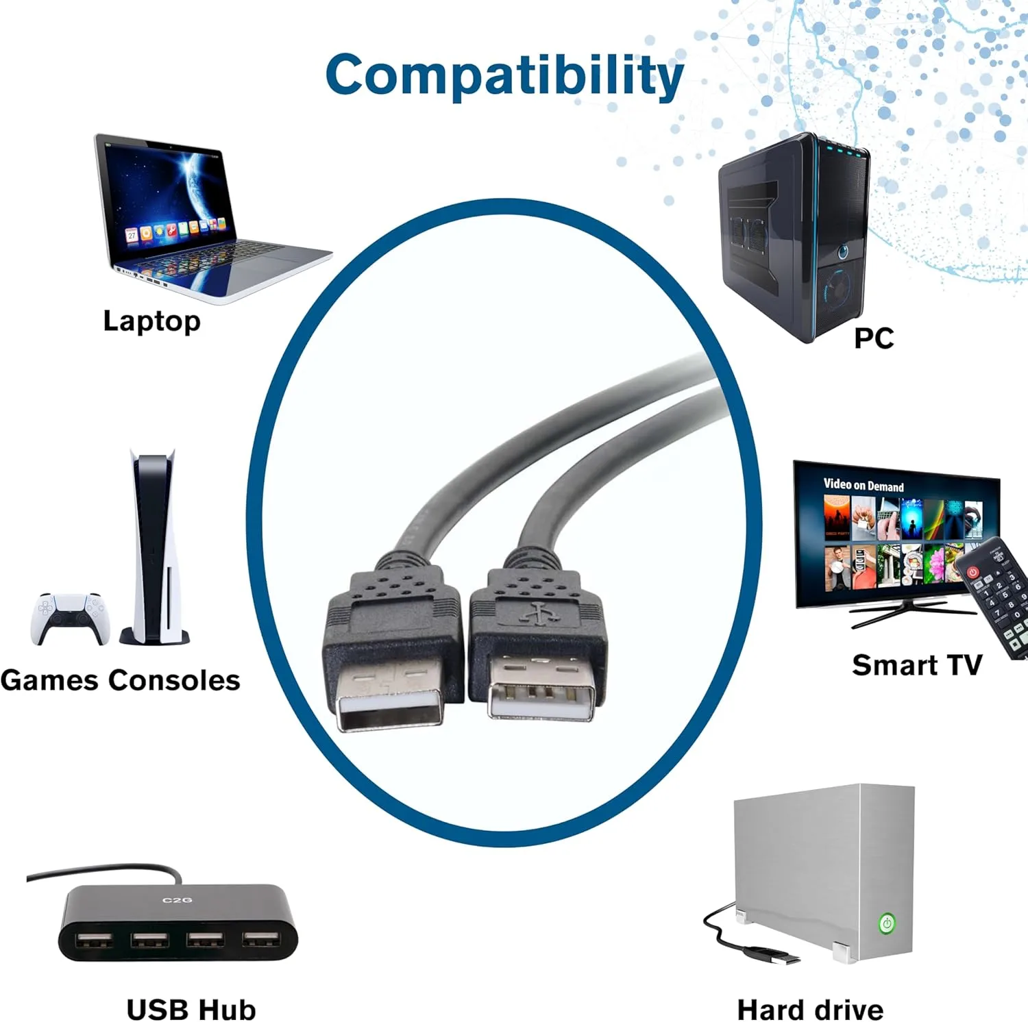 C2G 1m USB Cable - USB A to USB A - M/M - Type A Male USB - Type A Male USB - 3.28ft - Black