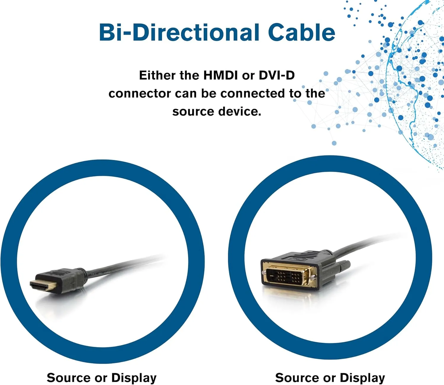 C2G HDMI to DVI-D Cable, DVI-D Male to HDMI Male, Black, Bi-Directional