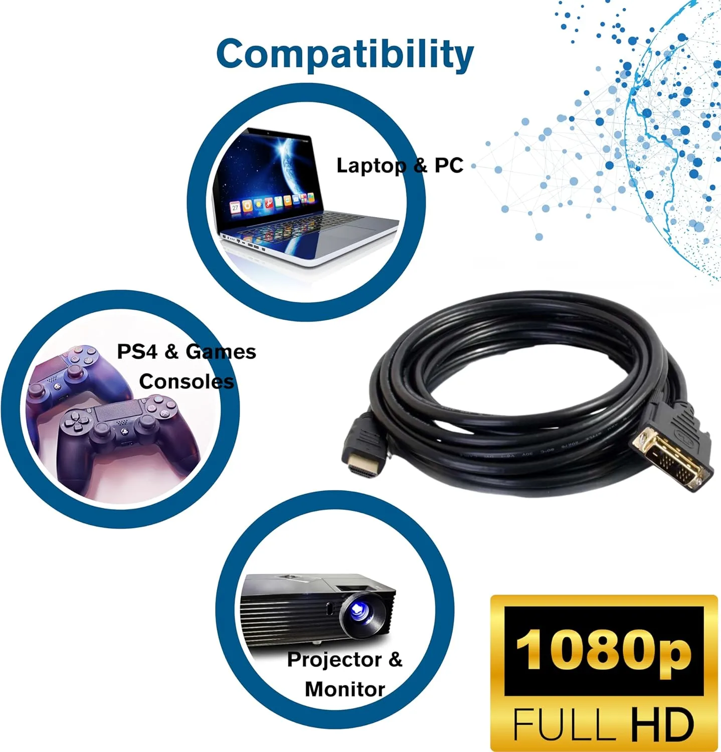 C2G HDMI to DVI-D Cable, DVI-D Male to HDMI Male, Black, Bi-Directional