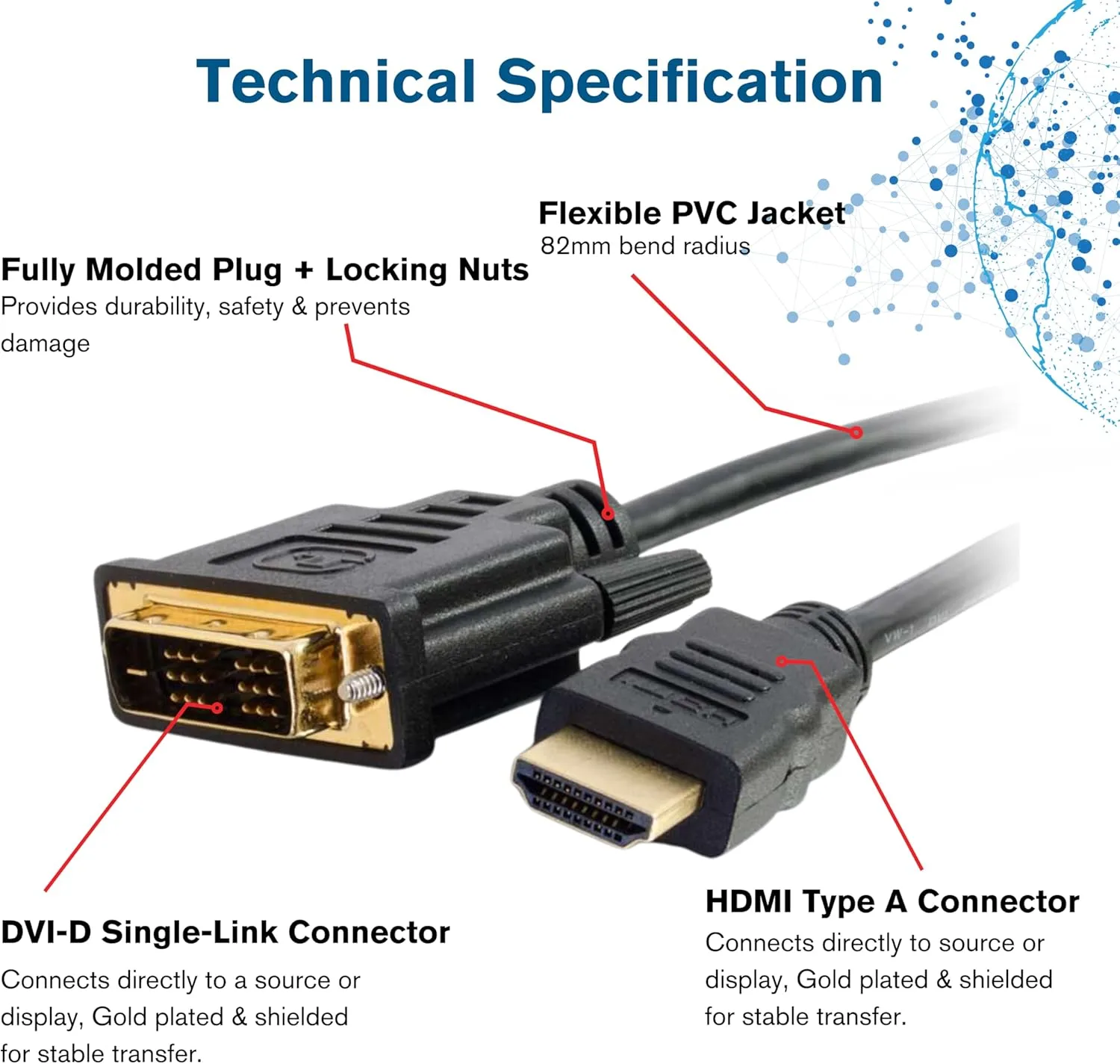 C2G HDMI to DVI-D Cable, DVI-D Male to HDMI Male, Black, Bi-Directional