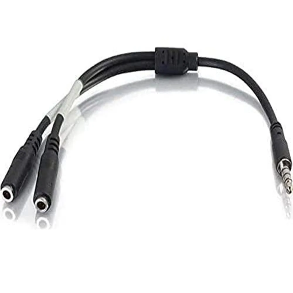 C2G Legrand 4-Pin 3.5MM Port Cable, Black Microphone Cable Y-Splitter, 6 Inch Splitter Y-Cable with Headset Splitter Adapter