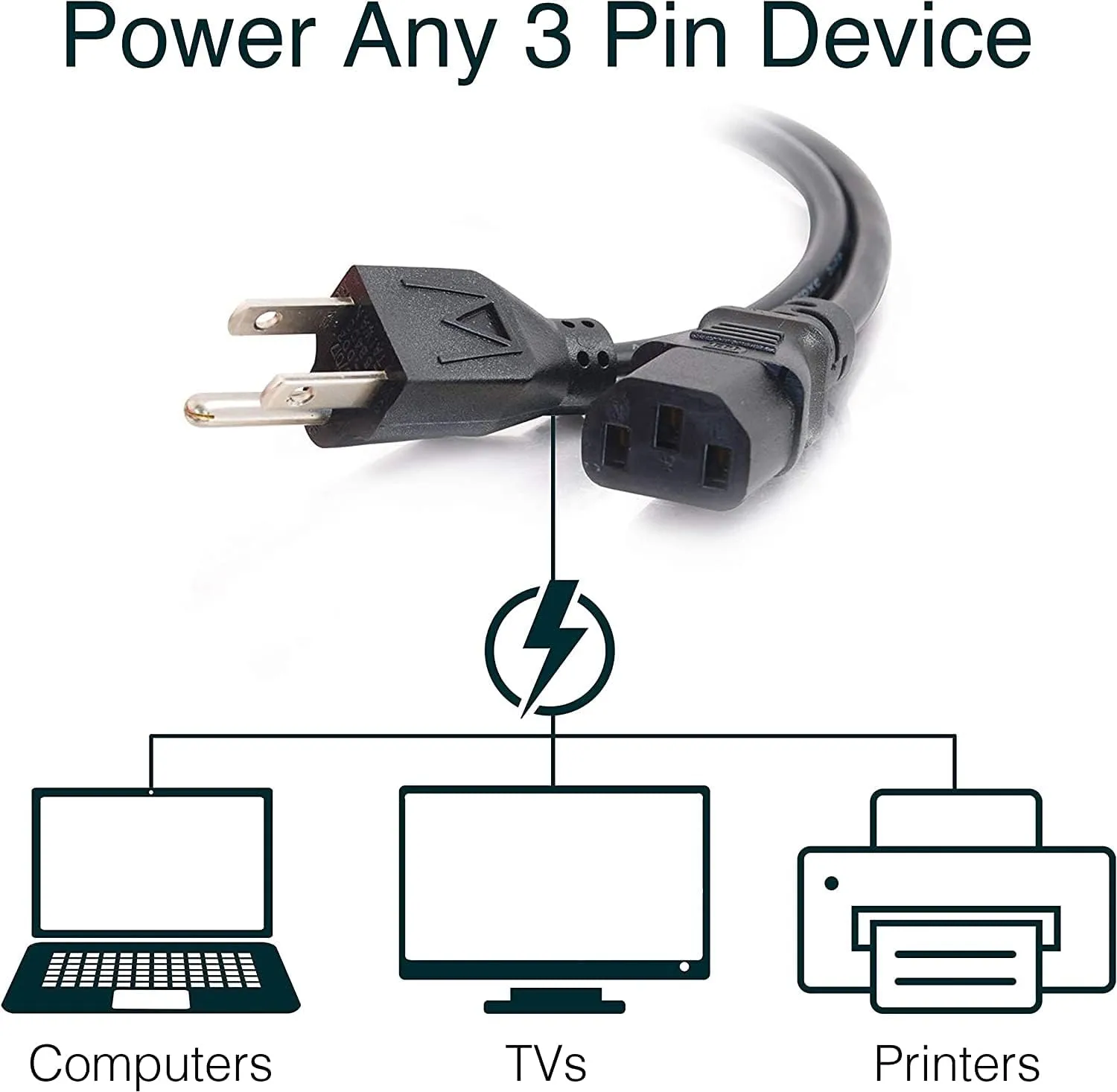C2G Replacement AC Power Cord NEMA 5-15P to IEC C13 (18 AWG)