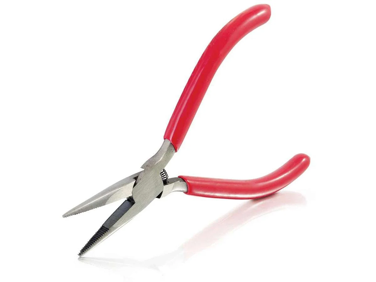 C2G 4.5in Long Nose Pliers - Red PVC Handle