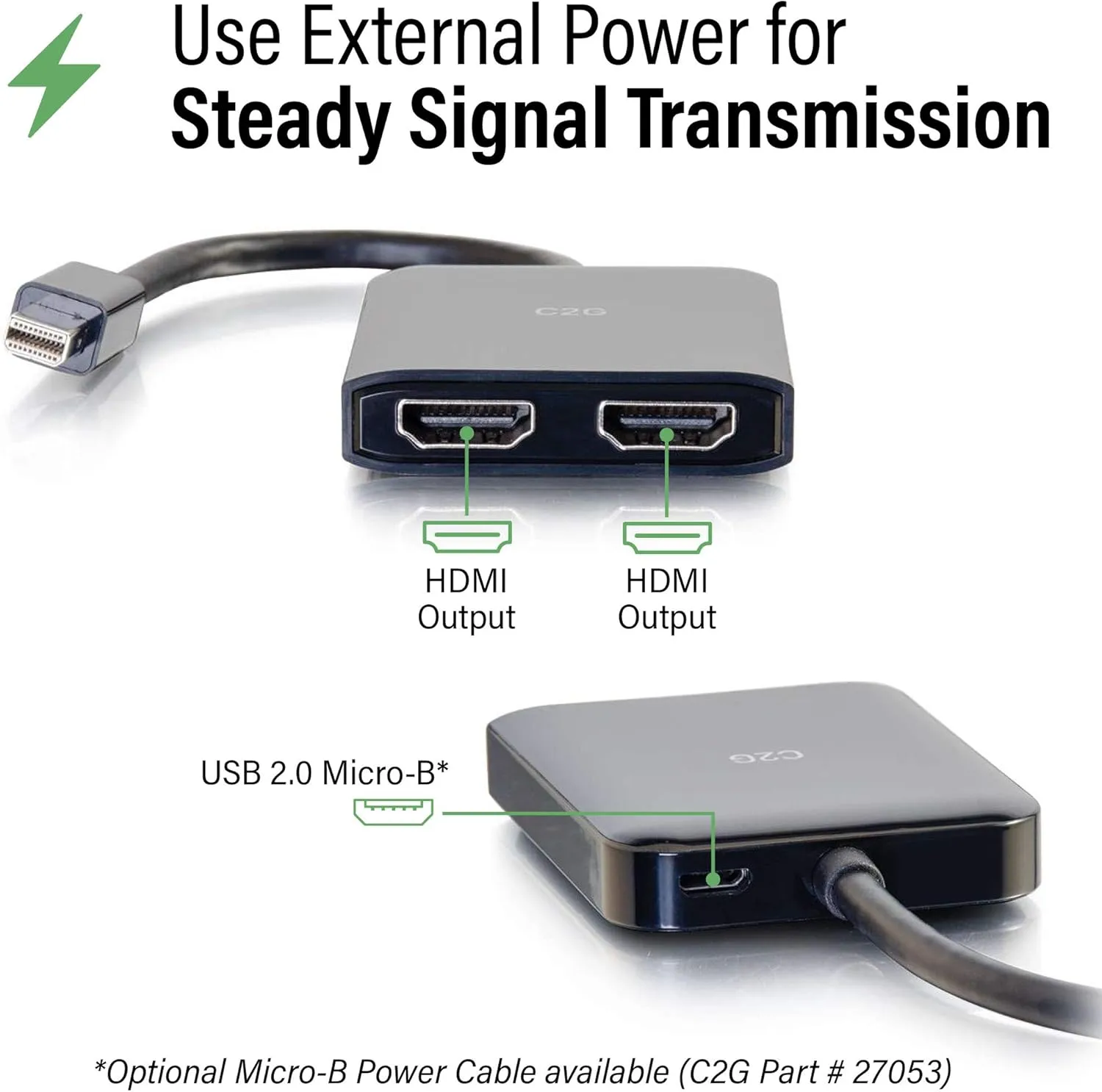 C2G 54292 USB Powered 4K 2-Port Mini DisplayPort to HDMI MST Hub Monitor Splitter, Black