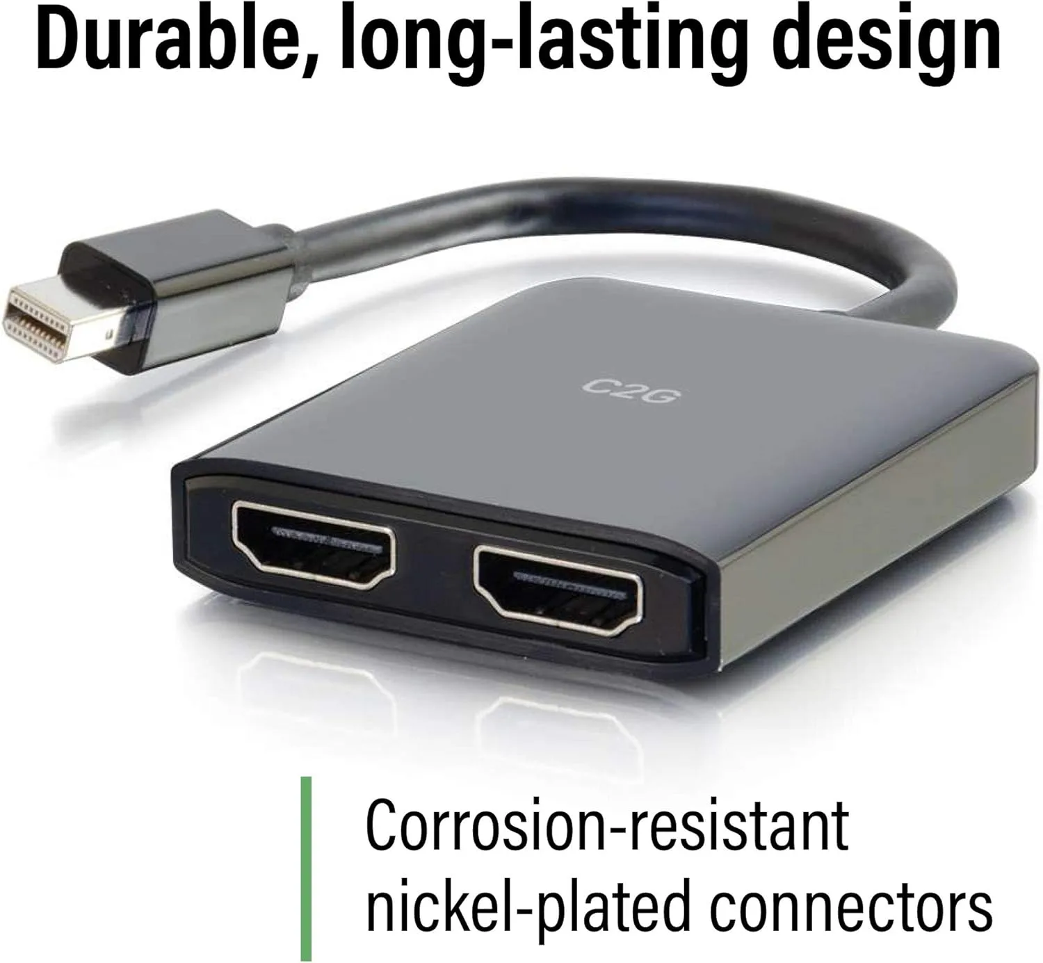 C2G 54292 USB Powered 4K 2-Port Mini DisplayPort to HDMI MST Hub Monitor Splitter, Black