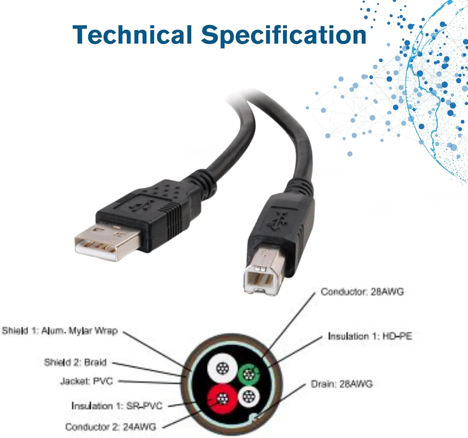 C2G USB Cable, USB 2.0 Cable, USB A to B Cable, 9.84 Feet (3 Meters), Black, Cables to Go 28103