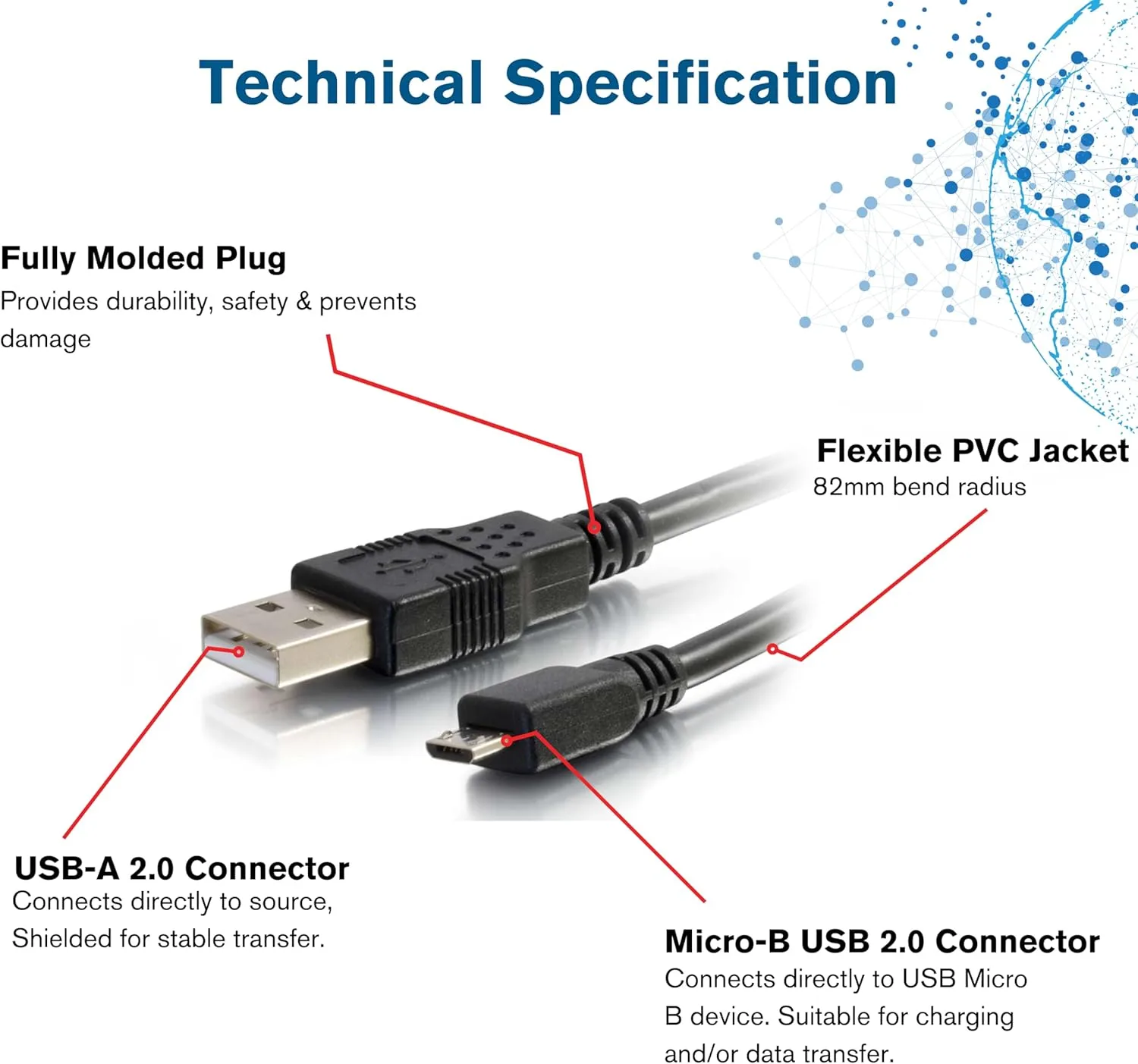 C2G Legrand USB A to B Cable, Male to Male USB Cable, Micro USB Cable, 1 Meters (3.28 Foot) Data Transfer Cable