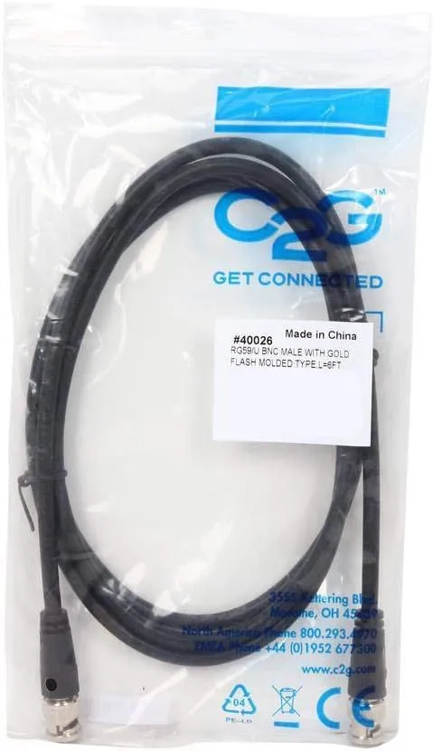 C2G/Cables to Go 40026 75 OHM BNC Cable, Black (6 Feet)